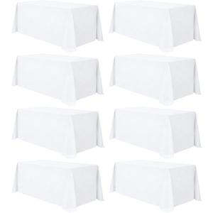 8 Pack White Table Cloth 90 x 132 Inch Rectangular Tablecloths for 6 Foot Rectangle Tables, Wrinkle Resistant White Tablecloth Washable Polyester Fabric Table Covers for Party Wedding Banquet