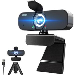 1080P Webcam for Computer/Laptop/Desktop/PC, External Camera with Microphone, USB Plug&Play, Auto Low Light Correction, Privacy Cover, Tripod, Wide Angle for Meeting/Online Video/Zoom