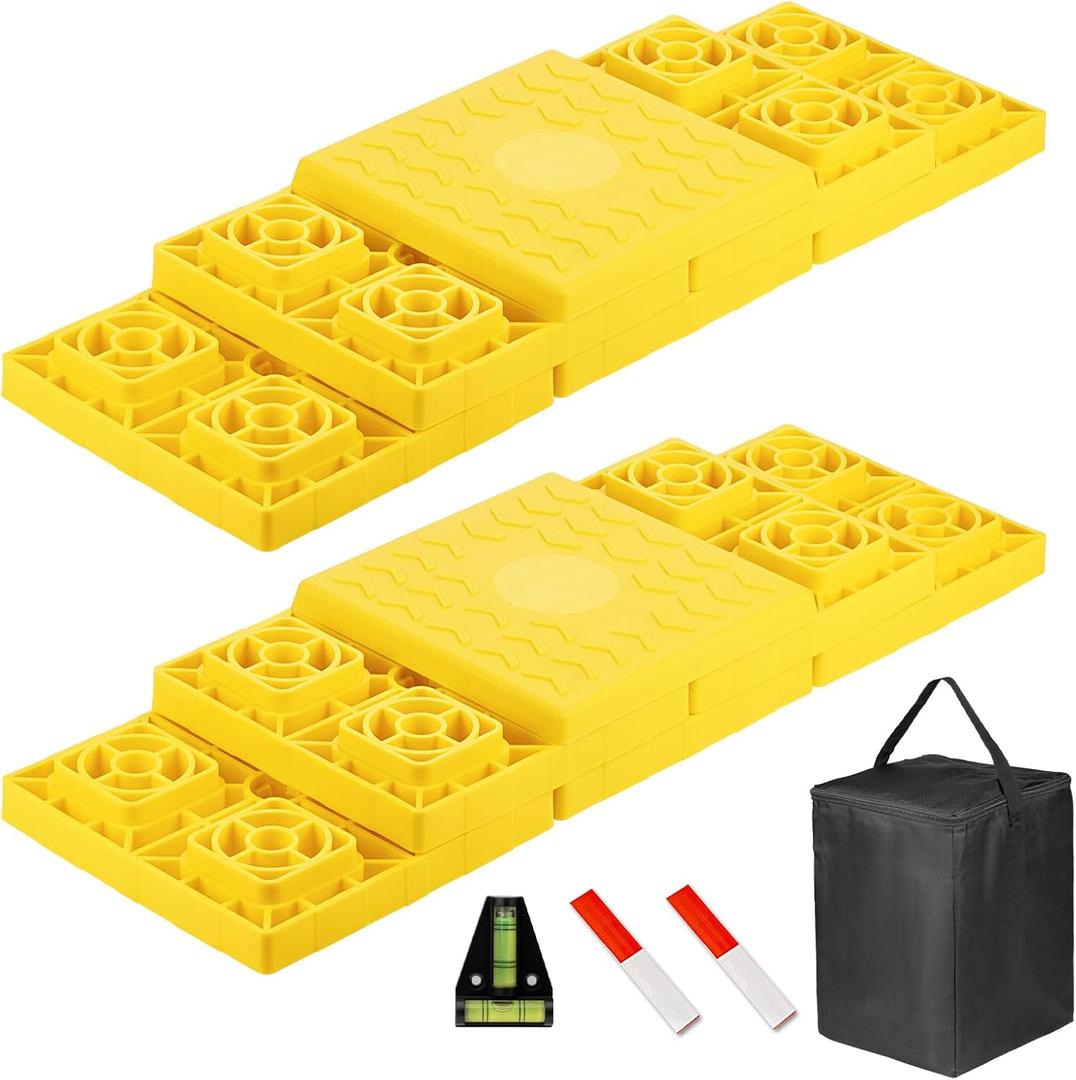 SheeChung 12 Pack RV Leveling Blocks, Heavy Duty Camper Leveling Blocks with Carrying Bag & Magnetic Leveler, Anti-Slip Leveling Block for Travel Trailer, Single and Dual Wheels