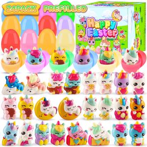 24PACK Prefilled Easter Eggs with Unicorn Squishy Toys, 2.75inch Easter Eggs Filled with Slow Rising Toys, Easter Gift for Kids Girls Boys, Prefilled Eggs for Easter Egg Hunt, Easter Prizes