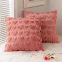MIULEE Valentines Pillow Covers 18x18 Inch Set of 2 Valentines Day Coral Red Heart Love Decorative Cute Soft Plush Faux Fur Throw Pillows for Girl Couch Sofa Bedroom Holiday Home Decor