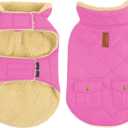 Queenmore Dog Winter Coat - Fleece Jacket, Waterproof Cold Weather Dog Clothes, Thick Warm Cotton Padding, Easy On Storage Pockets (Pink, Small)