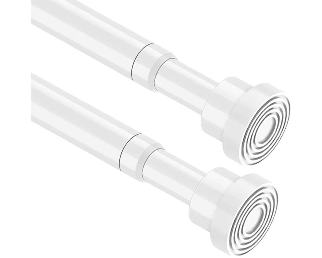2pcs Spring Tension Rods 33 to 45 inch Adjustable Small Tension Curtain Rod No Drilling Expandable Tension Rod White Spring Loaded Curtain Rods for Windows, Doorway, Closet