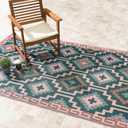 Fab Habitat Outdoor Rug - Waterproof, Fade Resistant, Crease-Free, Reversible - Premium Recycled Plastic - Vintage Boho Kilim - Large Patio, Deck, Sunroom, Camping, RV - Lhasa - Green - 6 x 9 ft