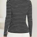 ZESICA Womens Long Sleeve Striped Shirts V Neck Button Up Sweater Casual Loose Basic Tops Trendy Spring Clothes (M)