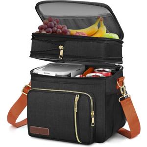 MIYCOO Lunch Bag & Lunch Box for Women Men Double Deck - Leakproof Insulated Soft Large Adult Lunch Cooler Bag for Work Black Orange (15L)