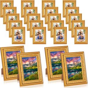Remerry 24 Pieces 3.5 x 5 Picture Frame Beaded Gold Frames Vintage Ornate Photo Simple Modern Tabletop Holder Place Card for Christmas Wedding Home Decor
