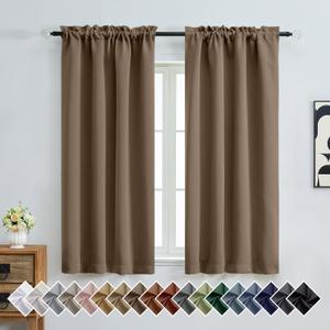 OVZME Brown Blackout Curtains for Bedroom 63 Inch Length 2 Panels, Protect Privacy Thermal Insulated Solid Curtains for Bedroom, Dual Rod Pocket Window Treatment Blackout Drapes, 2x40Wx63L Inches