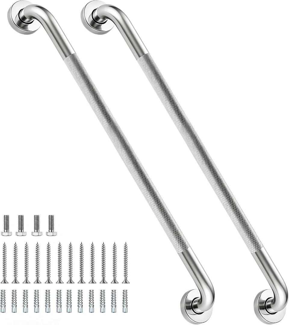 32 Inch Shower Grab Bar 1.25" Dia, 2 Pack Nickel Anti Slip Bathroom Grab Bar, 304 Stainless Steel Knurled Handicap Grab Bars, Safety Support Handrail,Bath Shower Handle for Elderly Injury Senior