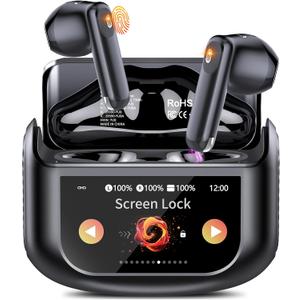 Wireless Earbuds, Bluetooth 5.4 Headphones with Multifunctional Touch Screen, 48H Hi-Fi Stereo Ear Buds with ENC Noise Cancelling Mic/5 EQ Modes Earbuds, IPX7 Earphones for iOS Android Black