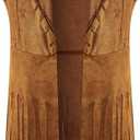 Kids Girls 60s 70s Hippie Costume Pants Set Fringe Vest Peace Flared Pants Outfits Accessories Set (10-12 Years, Blue)