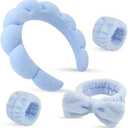 ATROCH Puffy Spa Headband & Wristband Set – Sponge Makeup & Skincare Headband for Washing Face, Cute Present for Teenage Girls, Teen Girl Gifts, and Self-Care Essentials for Women