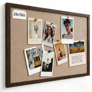 Felt Bulletin Board 24" x 16" with 30 Push Pins, Coffee Framed Pin Board, Decorative Soft Felt Cork Board for Home Office, School Classroom & Kitchen Wall Decor - Coffee
