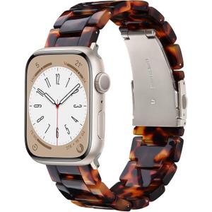 V-MORO Resin Band Compatible with Apple Watch Series 10/9/8/7 46mm 45mm 44mm 42mm Lightweight Fashion Strap for iWatch Series 6/5/4/3/2/1/SE with Metal Buckle Wristband Women Men(Tortoise)