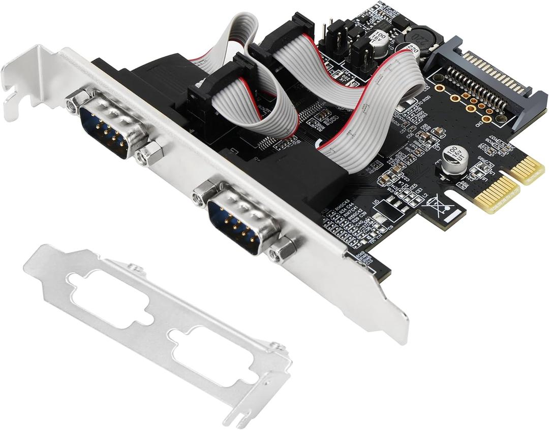 Dual Port PCI Express RS-232 DB9 Serial Port Card for Windows XP, Vista,7, 8.x, 10, 11 32/64bit and Linux PCs, PCIE 2X DB9 Card
