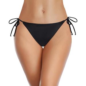 Zmart Women's String Tie Side Bikini Bottoms Cheeky Bathing Suit Bottom Low Waisted Swim Bottom Black XXL