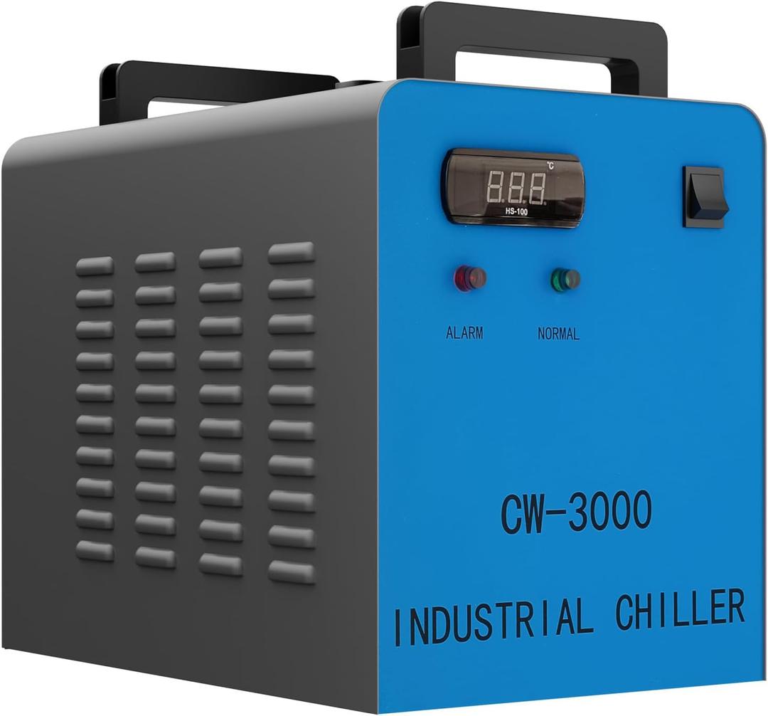 OMTECH 9L Industrial Water Chiller 2.6gpm CW-3000 Water Cooler for 40W K40 CO2 Laser Engraving & Cutting Machines, Water Cooling System Radiates 50W of Heat per Degree C