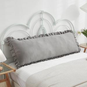 Shabby Chic 20x54in Light Grey Body Pillow Cover with Ruffled Fringe Decor (Gray)