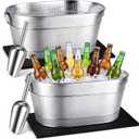 2 Set 4 Gallon Galvanized Beverage Tub Include 2 Ice Buckets with Handle 2 Ice Scoops and 2 Insulated Mats Drink Bucket Cubetas Para Cerveza for Cocktail Bar Party Chill Wine Champagne Beer