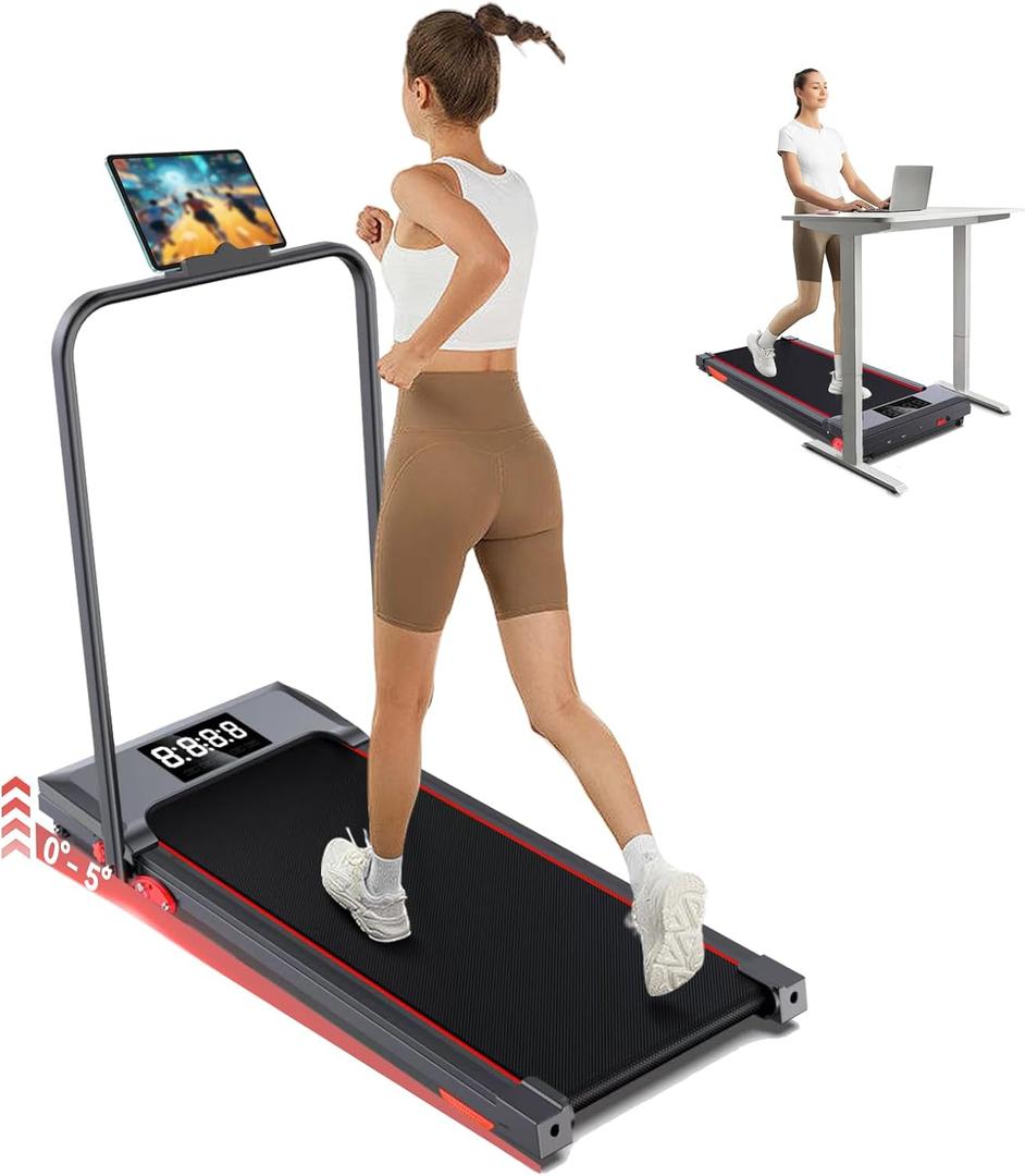 Walking Pad Treadmill with Incline and Handle Bar, 7.5MPH Under Desk Treadmill for Home Office, 360 Lbs Capacity Portable Treadmills with Remote Control, Led Display