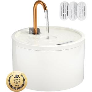 MISFANS Ceramic Cat Water Fountain - 2.1L/71oz - All-Ceramic Body & Pure Copper Water Spout - Non-Toxic - Automatic Pet Drinking Fountain Indoor with Ultra-Quiet Pump, and 3Pcs Filter & Sponge (White)