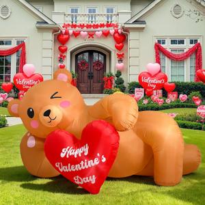 AerWo 8FT Valentines Inflatables Lying Bear, LED Lighted Romantic Valentines Day Inflatables Outdoor Decorations, Valentines Day Blow Up Decorations for Roof Garden Yard Lawn