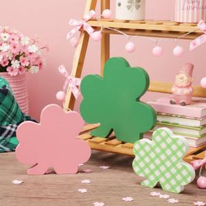 Yookeer 3 Pieces St. Patrick's Day Decorations Wooden Shamrock Table Signs Saint Patty's Day Shamrock Decorations Irish Themed Table St. Patrick's Centerpiece for Home Desk Office Party(Fresh)