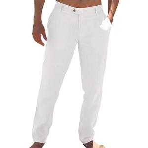Runcati Mens Casual Pants Elastic Waist Linen Dress Lightweight Straight-Legs Loose Fit Summer Beach Yoga Trousers 36