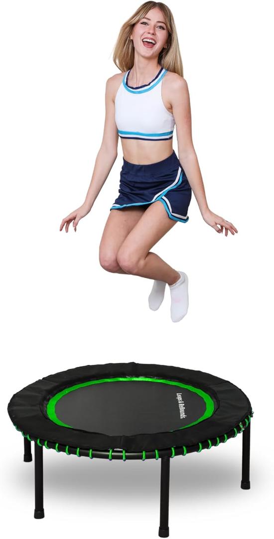 Leaps and Rebounds Fitness Trampoline, 48 or 40-inch Adults and Kids Rebounder for Indoor and Outdoor, Up to 270 lbs, Low Impact Cardio and Easy Home Workout (green)