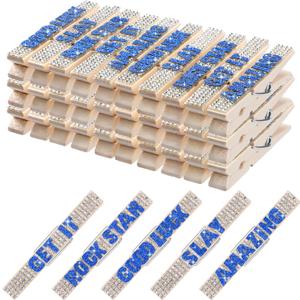 Ecation 30 Pcs Cheerleading Rhinestone Volleyball Spirit Clips Competition Cheer Pins Clothespins Cheer Charms for Clothes Pins Gifts Sports Volleyball Team Party Favors Accessories Bulk(Blue)