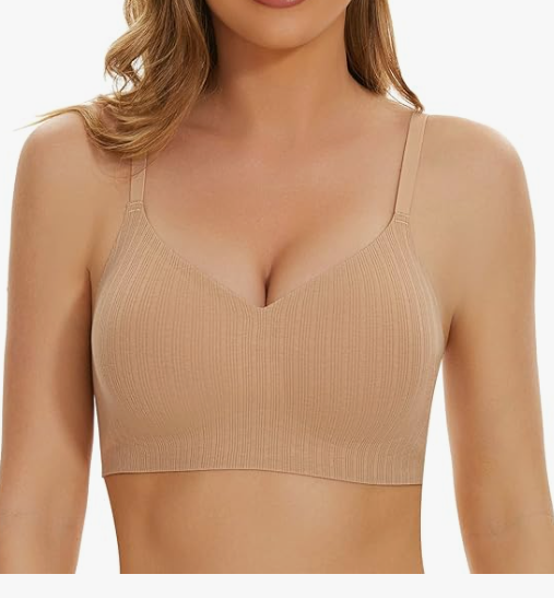 Women's Ribbed Wireless Push Up Bra No Underwire Supportive Padded Longline Bralette 2XL