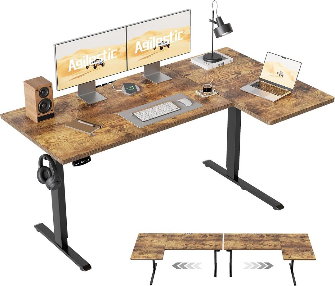 Agilestic 55 * 28 Inch Reversible L Shaped Electric Standing Desk, Brown