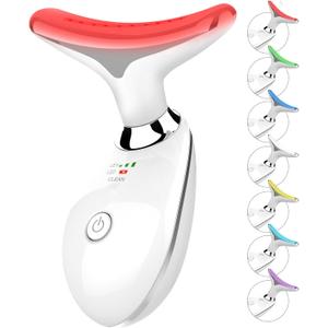 7 Color Face and Neck Massager Light Therapy, Red Light Based Facial Massager for Skin Care, Firming, Smoothing (White)