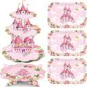 5 Pcs Princess Cupcake Stand Princess Birthday Party Decorations 3 Tier Castle Cupcake Stand, 1 Tier Cake Holder, 3 Floral Serving Trays for Birthday Baby Shower Wedding Tea Party Supplies