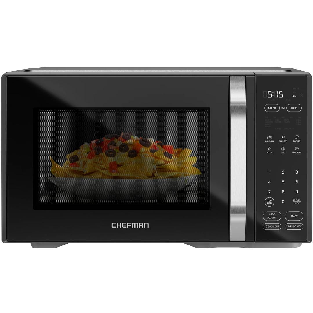 Chefman Countertop Microwave Oven 0.7 Cu. Ft., 700 Watts with 10 Power Levels, 6 Cooking Presets with One-Touch Express Cook, Eco Mode, Child Safety Lock, & Mute Button - Black