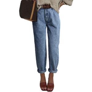 EVALESS Women's High Waisted Baggy Boyfriend Barrel Jeans (8, Blue)