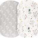 Pobibaby - 2 Pack Premium Bassinet Sheets for Standard Bassinets - Ultra-Soft Jersey Knit, Stylish Floral Pattern, Safe and Snug for Baby (Wildflower) (Wildlife)