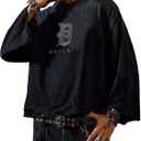 Men's Loose Long Sleeve Crew Neck T-Shirt with Sparkling Rhinestones, L