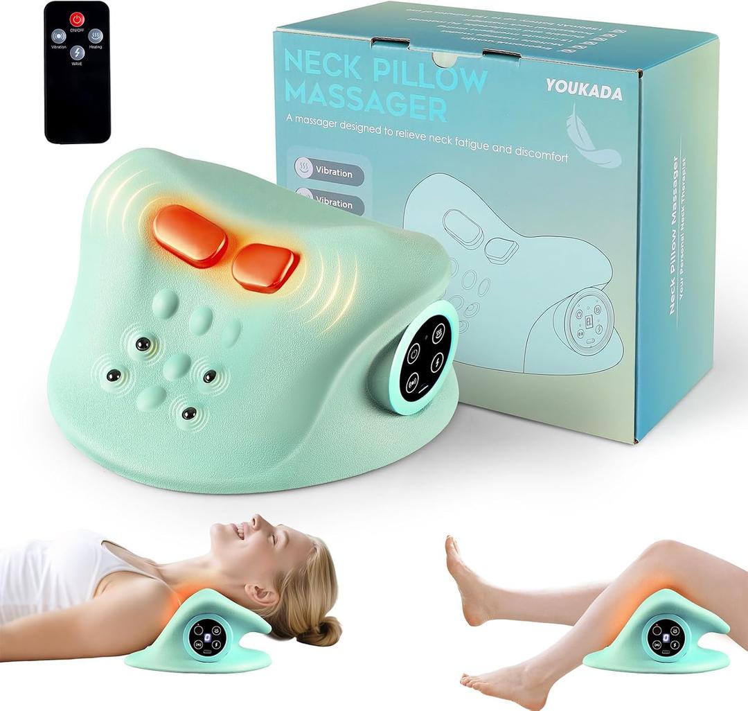 YOUKADA 2025 Upgarded Neck Massager, 3 in 1 Modes, Shoulder Relaxer, Neck Stretcher with Heat for Pain Relief, Ergonomic 26Shoulder Massager, Portable for Car/Office/Home (Green)