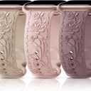 3 Packs Floral Engraved Bands Compatible with Apple Watch Band 40mm 41mm 38mm 42mm 44mm 45mm 49mm for Women, Silicone Cute Embossed Rose Apple Watch Band for iWatch Series 11 10 9 8 7 6 5 4 SE Ultra (milk tea/smoke purple/pink)