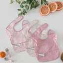 Tiny Twinkle Mess-Proof Baby Bibs for Eating | Waterproof, Wipeable Toddler Bibs with Catch-All Pocket | Feeding Bibs for Girls & Boys(3 Pack,Toile,Bows)