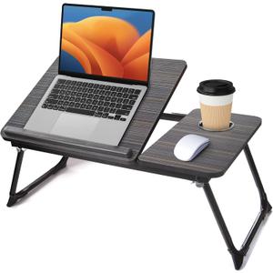Lap Desk for Couch/Sofa/Floor, 5-Angle Adjustable Bed Desk with Foldable Legs &Cup Holder, Light Weight Bed Tray Table for Writing/Eating/Reading, Portable Laptop Stand for Adults, Kids (Black)