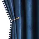 MIULEE Navy Blue Pom Pom Velvet Curtains for Bedroom/Living Room Darkening Thermal Insulating 84 Inches Long Blackout Curtains with Rod Pocket for Girls Room/Nursery/Home Theater Set of 2