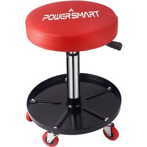 PowerSmart 360 Rolling Mechanic Stool with Tool Tray, Adjustable 15-20 Inches, 300 lbs Capacity, Comfortable & Durable for Garage/Shop Use