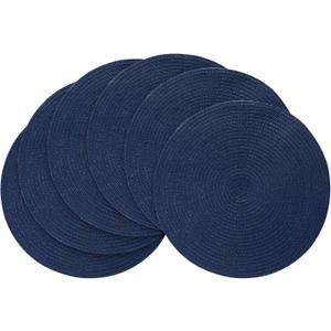 Floroom 15 Inch Round Braided Placemats Set of 6, Washable Heat Resistant Cotton Polyester Circle Place Mats for Kitchen Dining Table - Navy Blue