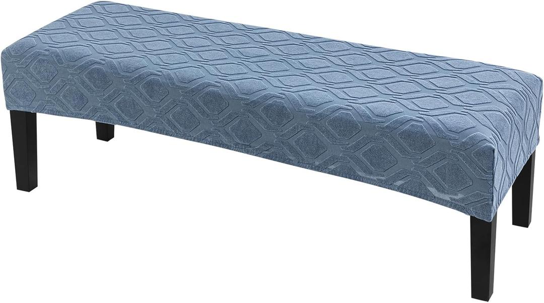 SearchI Dining Bench Cover, Stretch Washable Long Bench Seat Covers, Rectangle Dining Table Bench Slipover for Dining Room, Living Room, Kitchen(Hexagon Jacquard Blue)