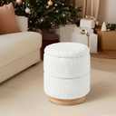 Get Set Style Round Ottoman with Storage, Modern Boucle Ottoman Upholstered Foot Stools with Wood Base, Vanity Stool Chair, Footrest Stool Extra Seat for Living Room Bedroom Entryway (White), 14.6"D x 14.6"W x 17.7"H