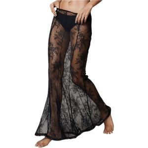 SHENHE Women's Lace Maxi Skirt Sexy Sheer High Waist Fishtail Y2k Clubwear Long Skirts (Large, Black)