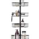 Zenna Home Tension Pole Shower Caddy Corner Organizer, Adjustable Standing Shower Caddy with 4 L-shaped Baskets and Hooks, Rust Resistant Bathroom Tension Rod Organizer, 60 to 97 Inch, Bronze
