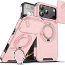 chubbycable Phone Case for iPhone 17 Pro Max Chubbyarmor 2.0 Military-Grade Shockproof Magnetic Case with Camera Slide & 360 Kickstand Ring, Pink